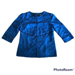 Banana Republic blue floral top with lace insets